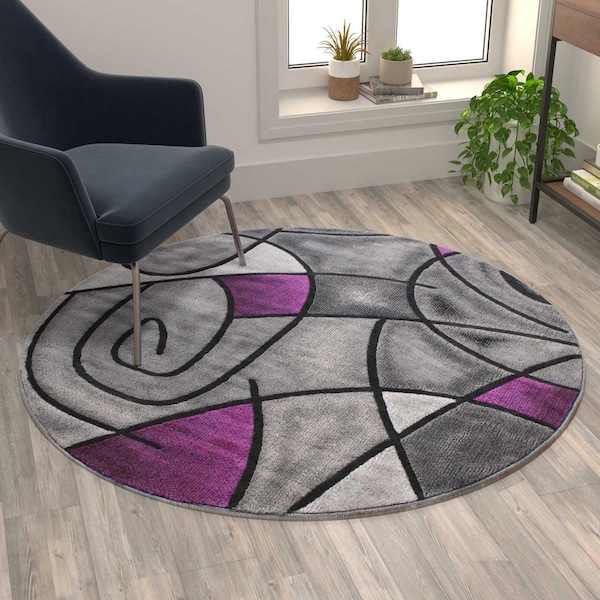 Flash Furniture Purple 5' x 5' Round Abstract Design Area Rug ACD-RGTRZ860-55-PU-GG - main